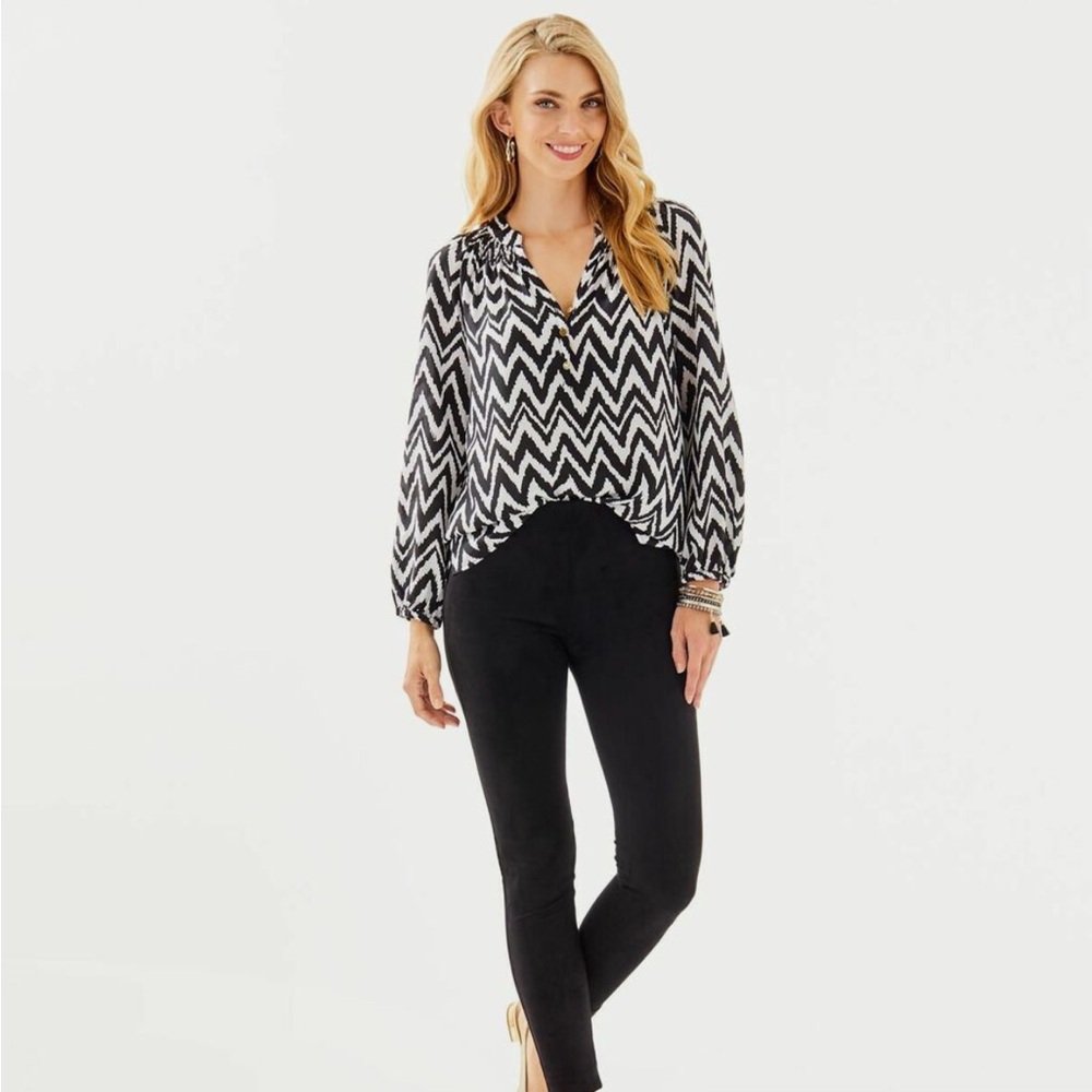 Lilly Pulitzer Elsa Silk Top, Onyx Get Your Chev On, Size S